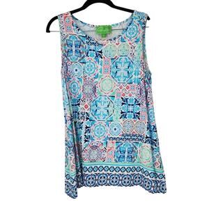 PAPPAGALLO Blue Geometric Print Sleeveless Tank Top Womens Size Medium M Summer